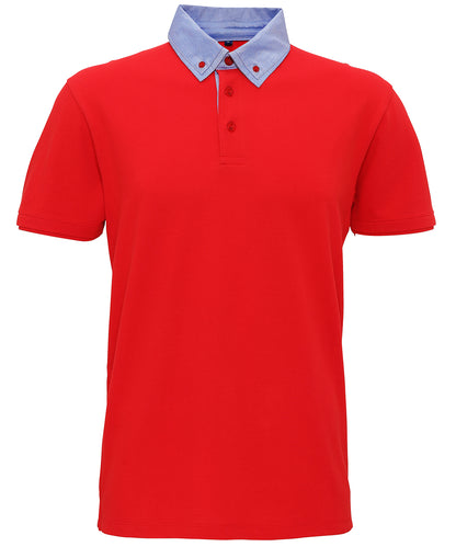 Tryck din logga på Piké från Asquith & Fox - Anpassa Chambray Button Down Polo i färgen Mellan röd för företag, föreningar och privatpersoner
