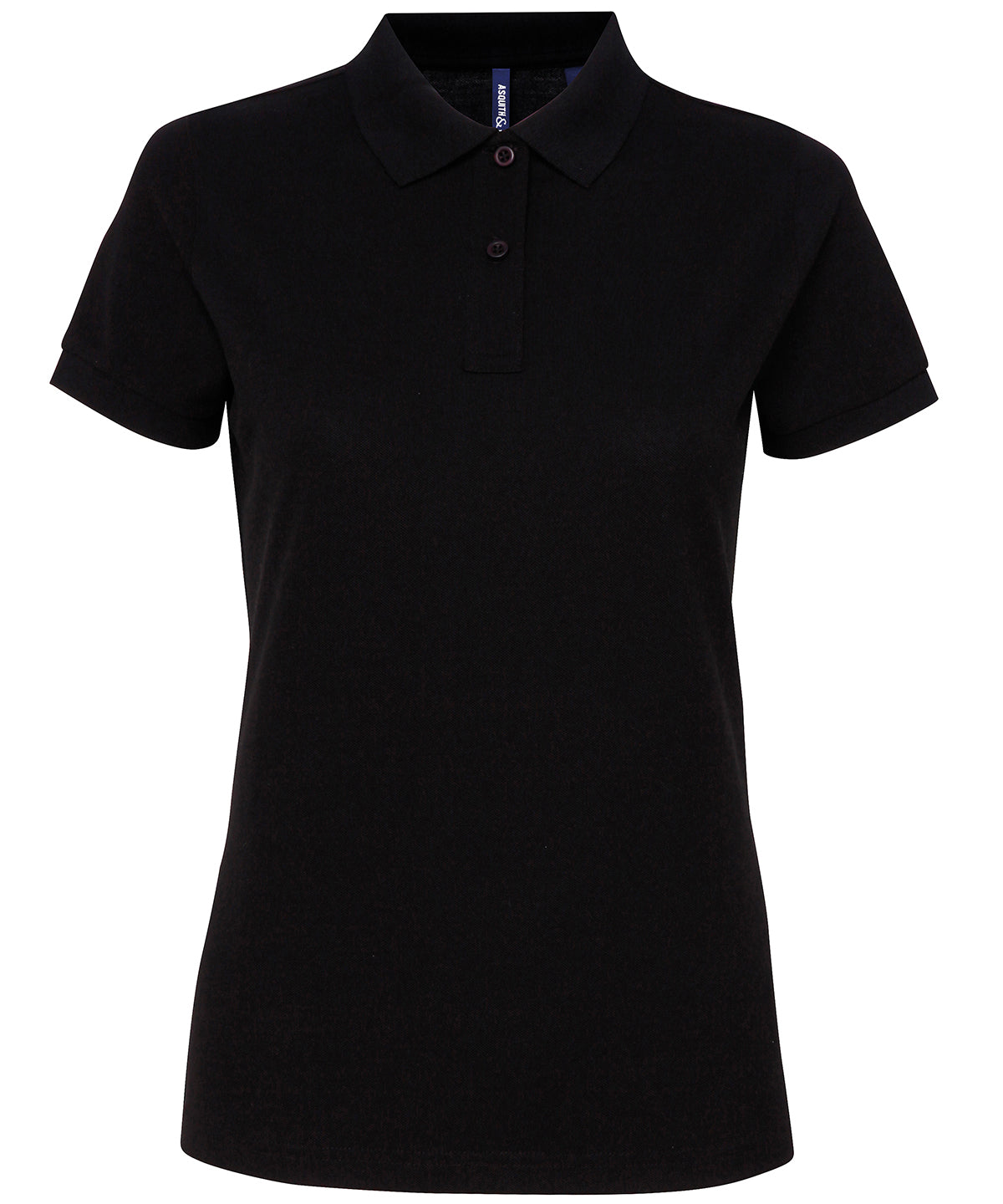 Tryck din logga på Piké från Asquith & Fox - Anpassa Women's Polycotton Polo i färgen Svart för företag, föreningar och privatpersoner