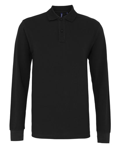 Tryck din logga på Piké från Asquith & Fox - Anpassa Classic Long Sleeve Polo i färgen Svart för företag, föreningar och privatpersoner