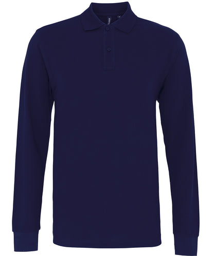 Tryck din logga på Piké från Asquith & Fox - Anpassa Classic Long Sleeve Polo i färgen Marinblå för företag, föreningar och privatpersoner