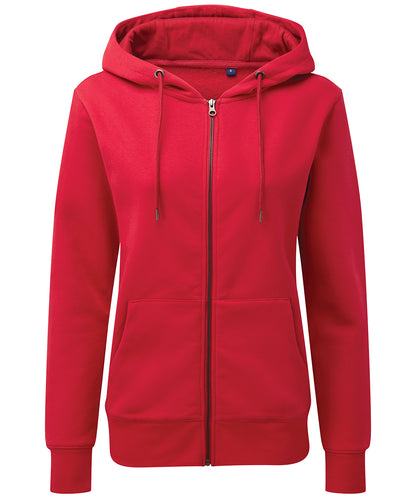 Tryck din logga på Hoodies från Asquith & Fox - Anpassa Asquith & Fox - Ekologisk Zip Hoodie för Dam i färgen Mellan röd för företag, föreningar och privatpersoner