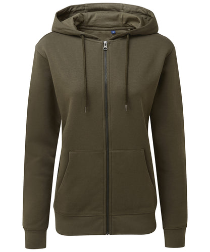 Tryck din logga på Hoodies från Asquith & Fox - Anpassa Asquith & Fox - Ekologisk Zip Hoodie för Dam i färgen Oliv för företag, föreningar och privatpersoner
