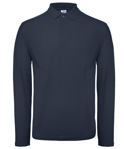 Tryck din logga på Piké från B&C Collection - Anpassa B&C ID.001 LSL /Long Sleeve i färgen Marinblå för företag, föreningar och privatpersoner