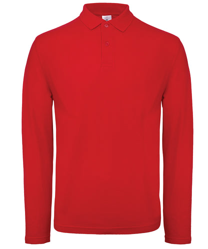 Tryck din logga på Piké från B&C Collection - Anpassa B&C ID.001 LSL /Long Sleeve i färgen Mellan röd för företag, föreningar och privatpersoner