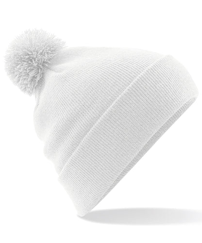 Tryck din logga på Mössor från Beechfield - Anpassa Original pom pom-mössa i färgen Vit One Size för företag, föreningar och privatpersoner