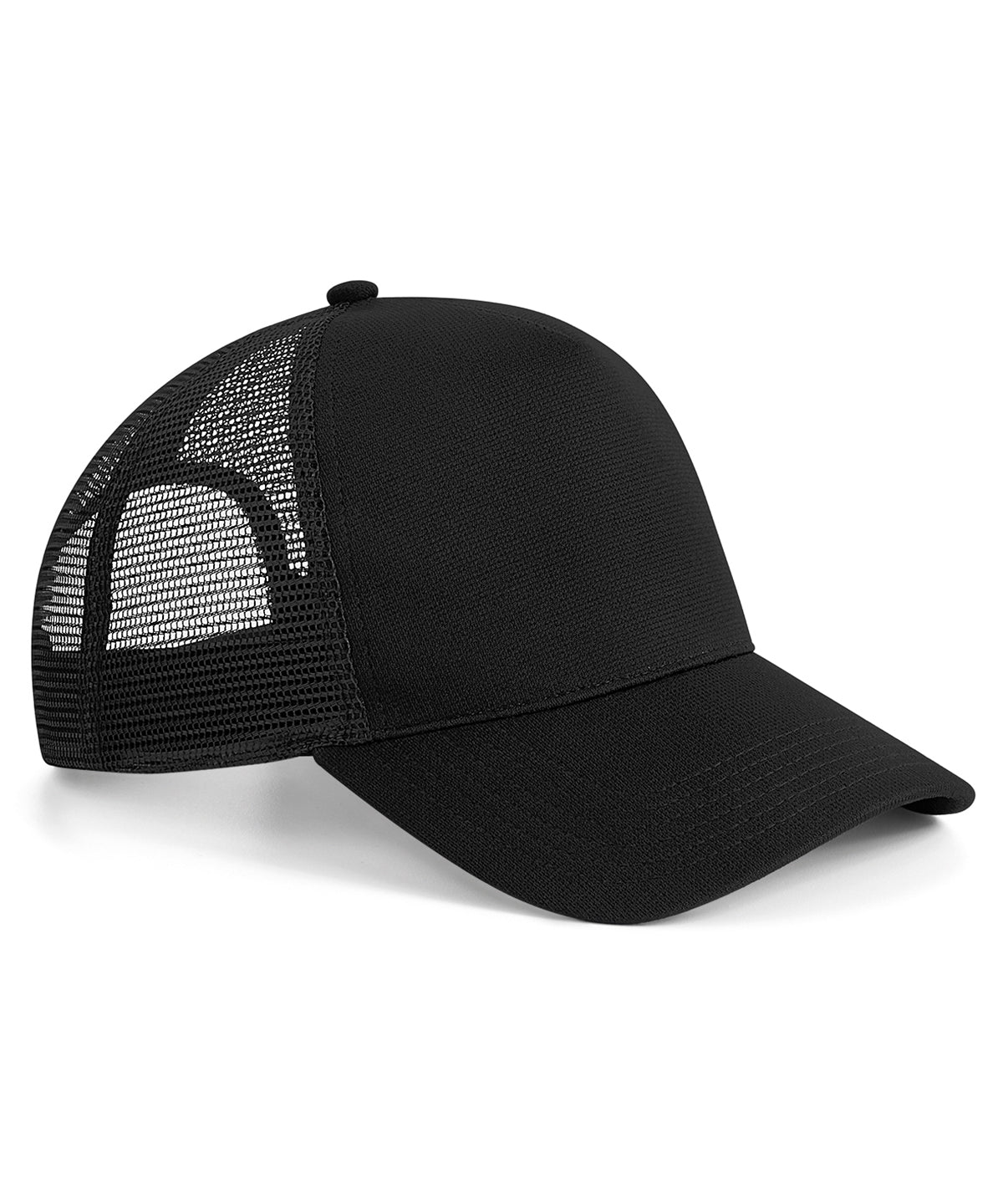Tryck din logga på Kepsar från Beechfield - Anpassa Trucker med snapback i mikrostickning i färgen Svart One Size för företag, föreningar och privatpersoner
