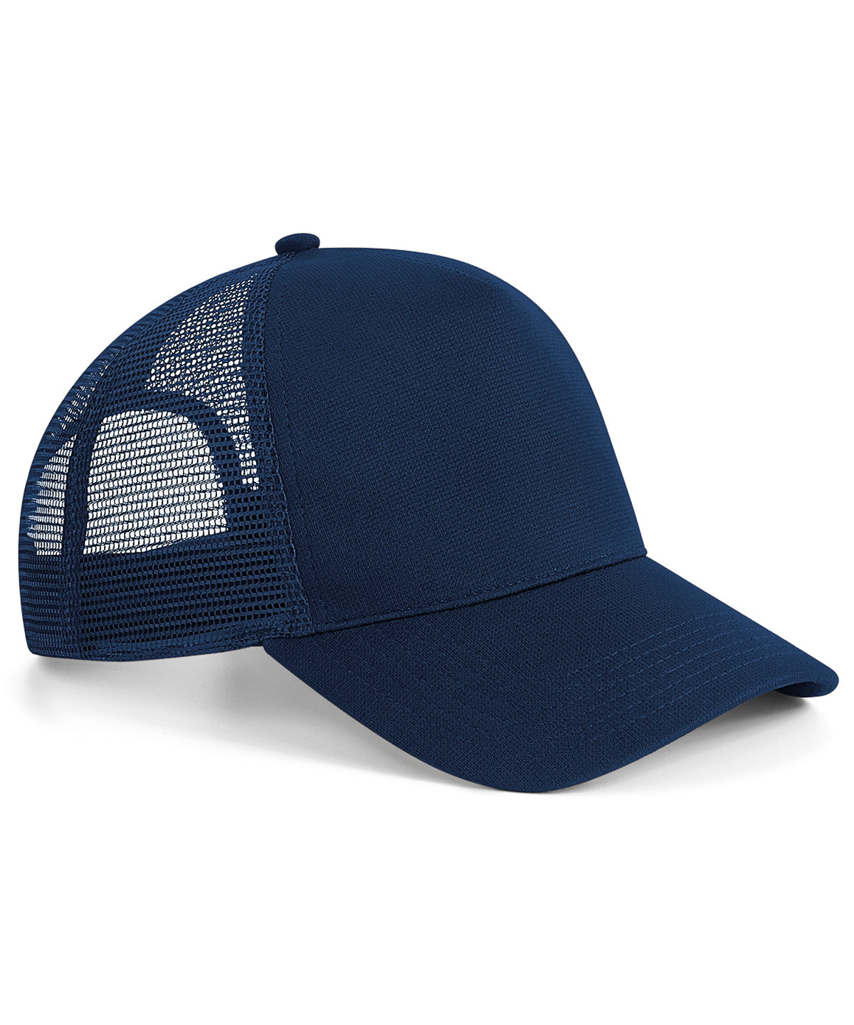 Tryck din logga på Kepsar från Beechfield - Anpassa Trucker med snapback i mikrostickning i färgen Marinblå One Size för företag, föreningar och privatpersoner