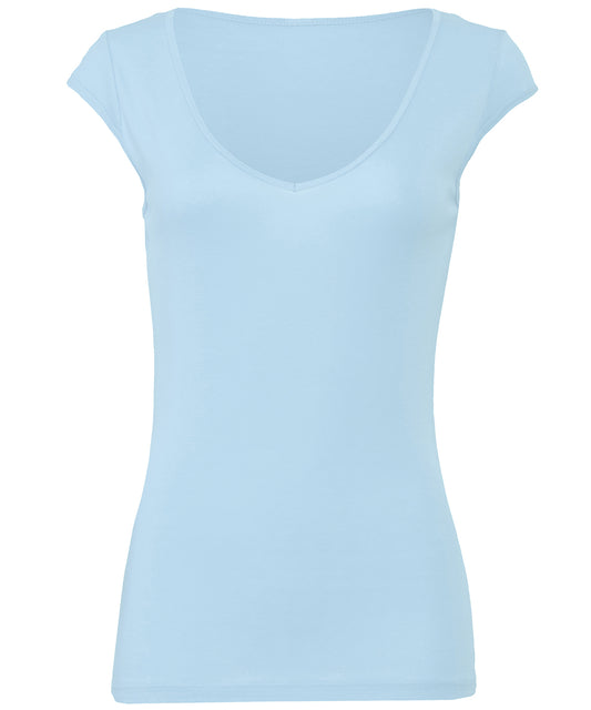 Tryck din logga på T-shirts från Bella Canvas - Anpassa Sheer Mini Rib V-Neck T-Shirt - Dam i färgen för företag, föreningar och privatpersoner