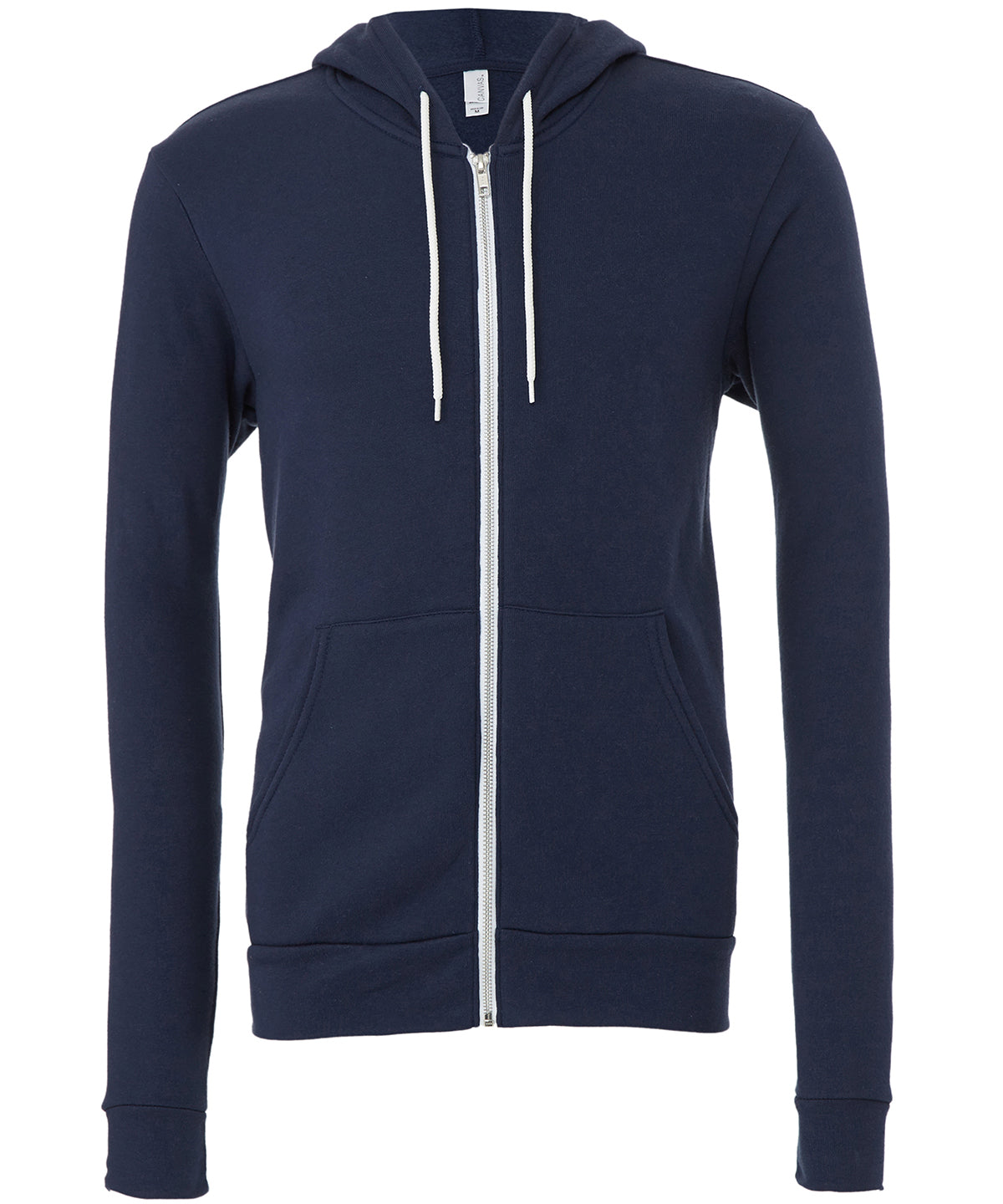 Tryck din logga på Hoodies från Bella Canvas - Anpassa Bella Canvas - Polycotton Fleece Zip Unisex Hoodie i färgen Marinblå för företag, föreningar och privatpersoner