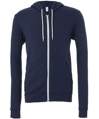 Tryck din logga på Hoodies från Bella Canvas - Anpassa Bella Canvas - Polycotton Fleece Zip Unisex Hoodie i färgen Marinblå för företag, föreningar och privatpersoner