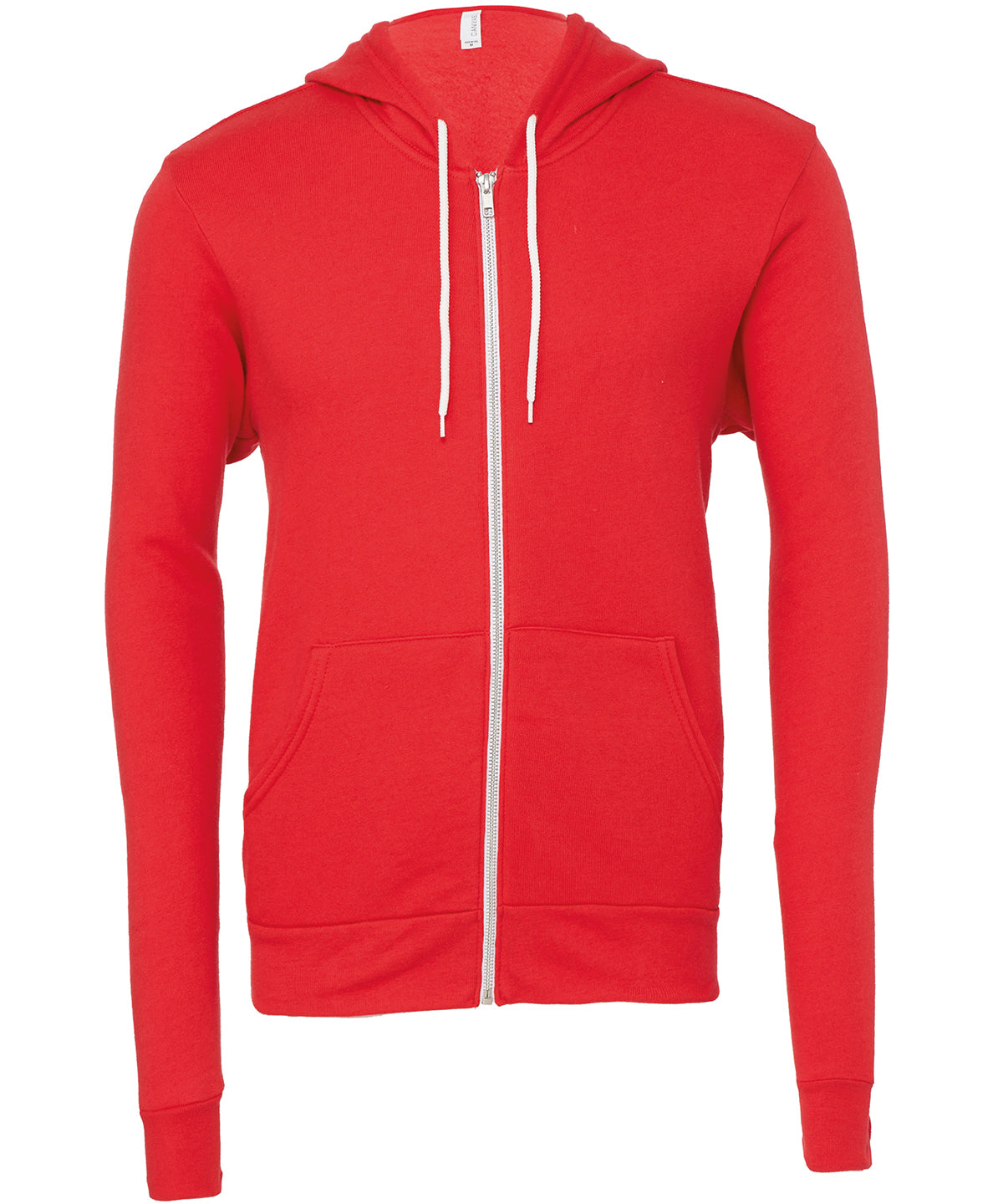 Tryck din logga på Hoodies från Bella Canvas - Anpassa Bella Canvas - Polycotton Fleece Zip Unisex Hoodie i färgen Mellan röd för företag, föreningar och privatpersoner
