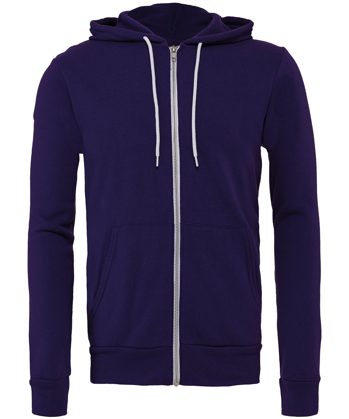 Tryck din logga på Hoodies från Bella Canvas - Anpassa Bella Canvas - Polycotton Fleece Zip Unisex Hoodie i färgen Mörk lila för företag, föreningar och privatpersoner