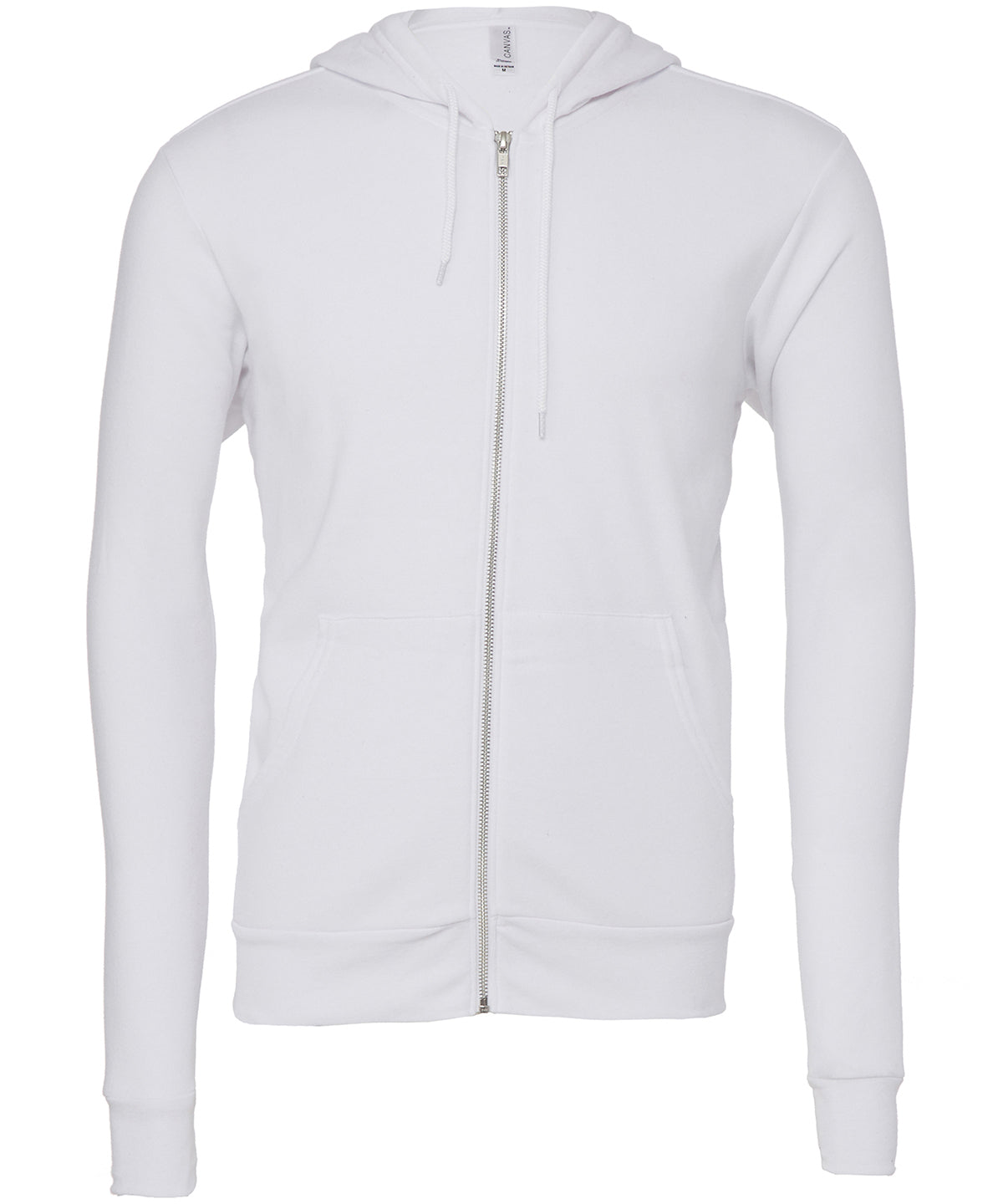 Tryck din logga på Hoodies från Bella Canvas - Anpassa Bella Canvas - Polycotton Fleece Zip Unisex Hoodie i färgen Vit för företag, föreningar och privatpersoner