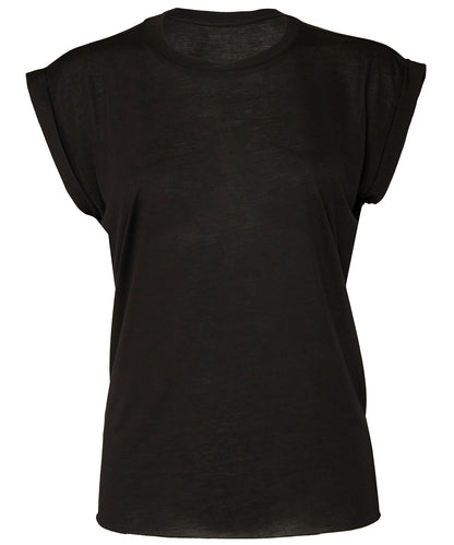 Tryck din logga på T-shirts från Bella Canvas - Anpassa Flowy Muscle Tee – Rolled Cuffs - Dam i färgen Svart för företag, föreningar och privatpersoner