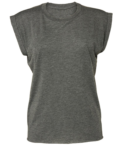 Tryck din logga på T-shirts från Bella Canvas - Anpassa Flowy Muscle Tee – Rolled Cuffs - Dam i färgen Mörkgrå för företag, föreningar och privatpersoner