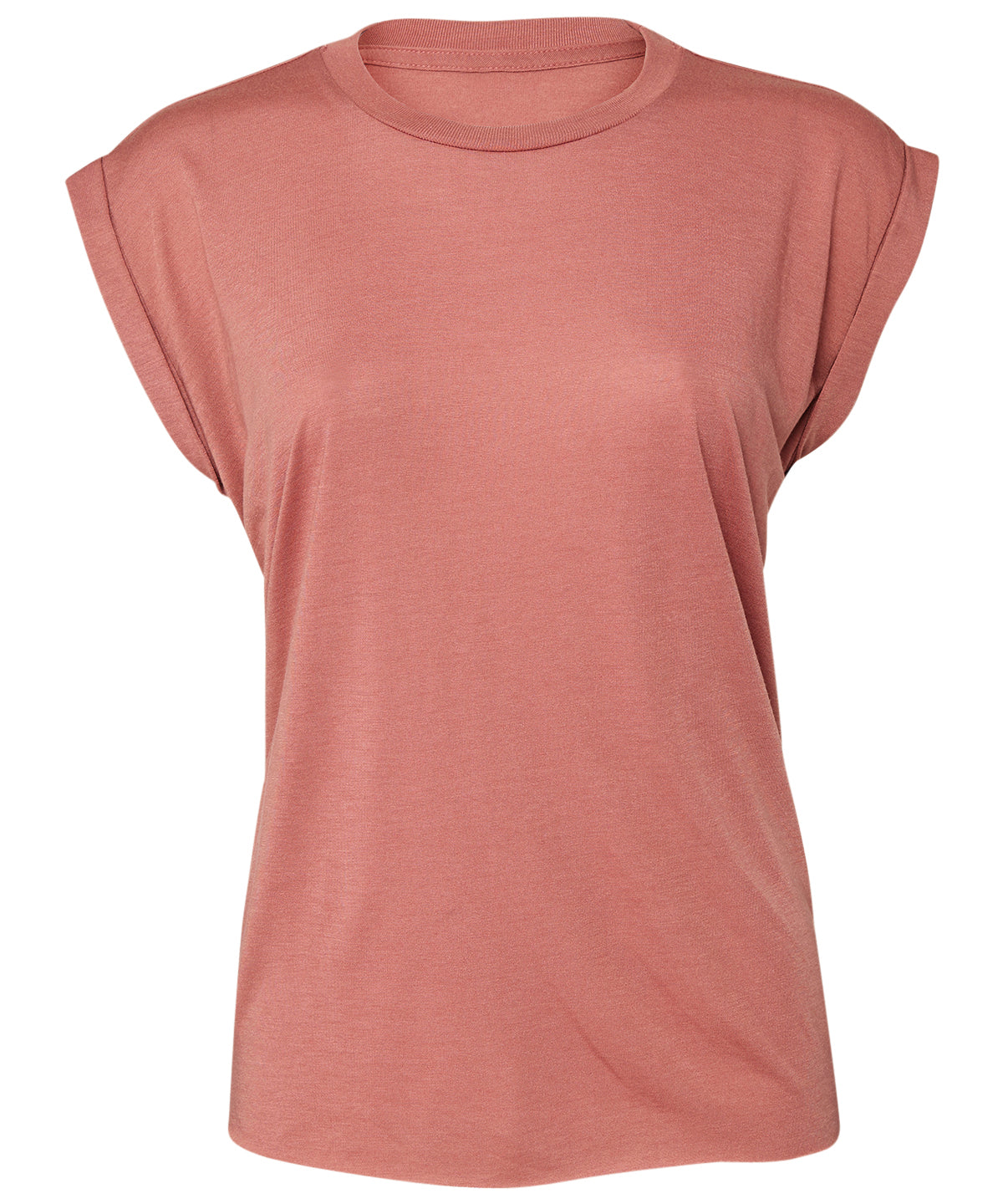 Tryck din logga på T-shirts från Bella Canvas - Anpassa Flowy Muscle Tee – Rolled Cuffs - Dam i färgen Ljus orange för företag, föreningar och privatpersoner