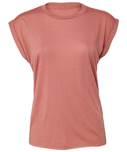 Tryck din logga på T-shirts från Bella Canvas - Anpassa Flowy Muscle Tee – Rolled Cuffs - Dam i färgen Ljus orange för företag, föreningar och privatpersoner