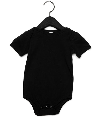 Tryck din logga på Bodys från Bella Canvas - Anpassa Kortärmad baby Jersey-uniform i färgen Svart för företag, föreningar och privatpersoner