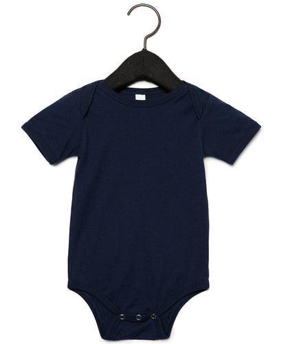 Tryck din logga på Bodys från Bella Canvas - Anpassa Kortärmad baby Jersey-uniform i färgen Marinblå för företag, föreningar och privatpersoner