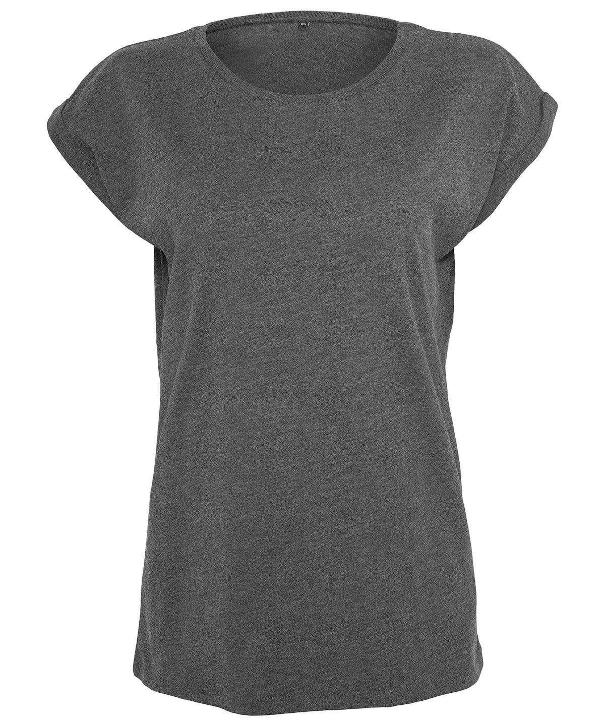Tryck din logga på T-shirts från Build Your Brand - Anpassa Extended Shoulder Tee - Dam i färgen Mörkgrå för företag, föreningar och privatpersoner