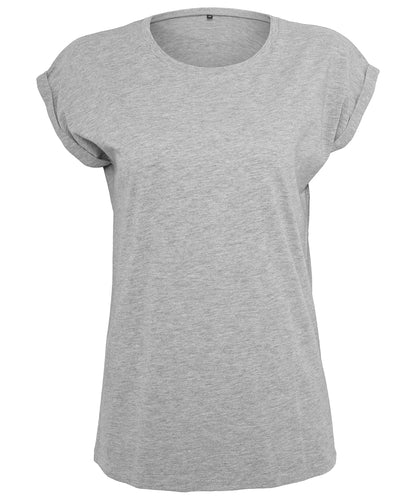 Tryck din logga på T-shirts från Build Your Brand - Anpassa Extended Shoulder Tee - Dam i färgen Ljunggrå för företag, föreningar och privatpersoner