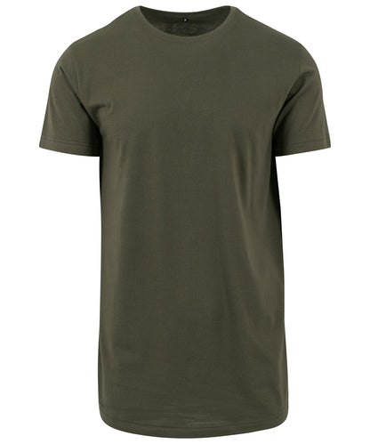 Tryck din logga på T-shirts från Build Your Brand - Anpassa Shaped Long Tee i färgen Oliv för företag, föreningar och privatpersoner