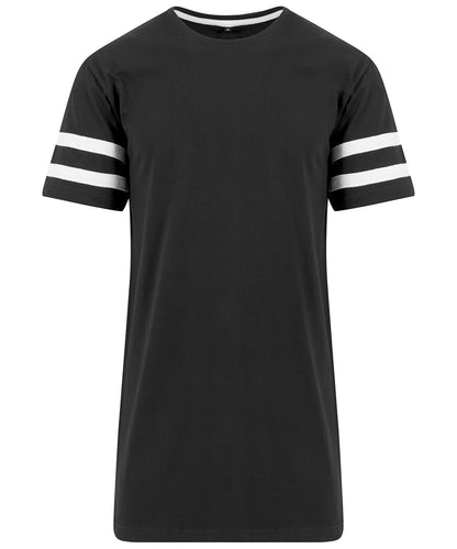 Tryck din logga på T-shirts från Build Your Brand - Anpassa Striped Jersey Tee i färgen Svart för företag, föreningar och privatpersoner