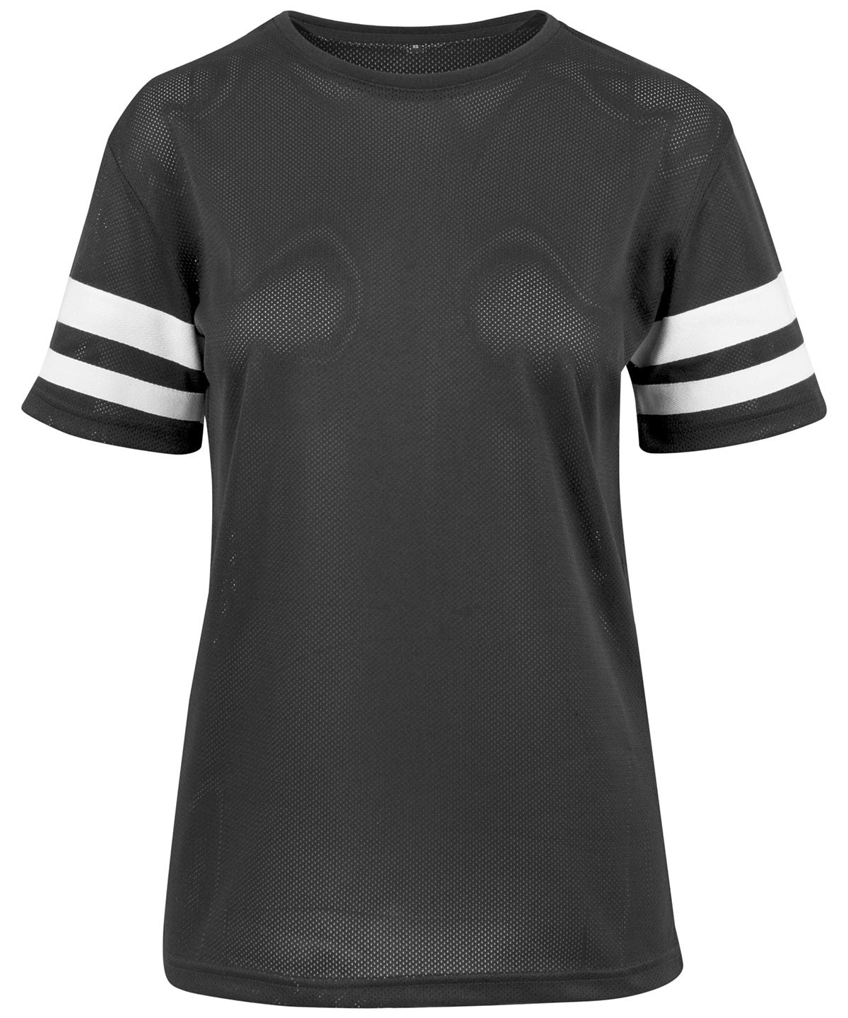 Tryck din logga på T-shirts från Build Your Brand - Anpassa Mesh Stripe Tee -Dam i färgen Svart för företag, föreningar och privatpersoner