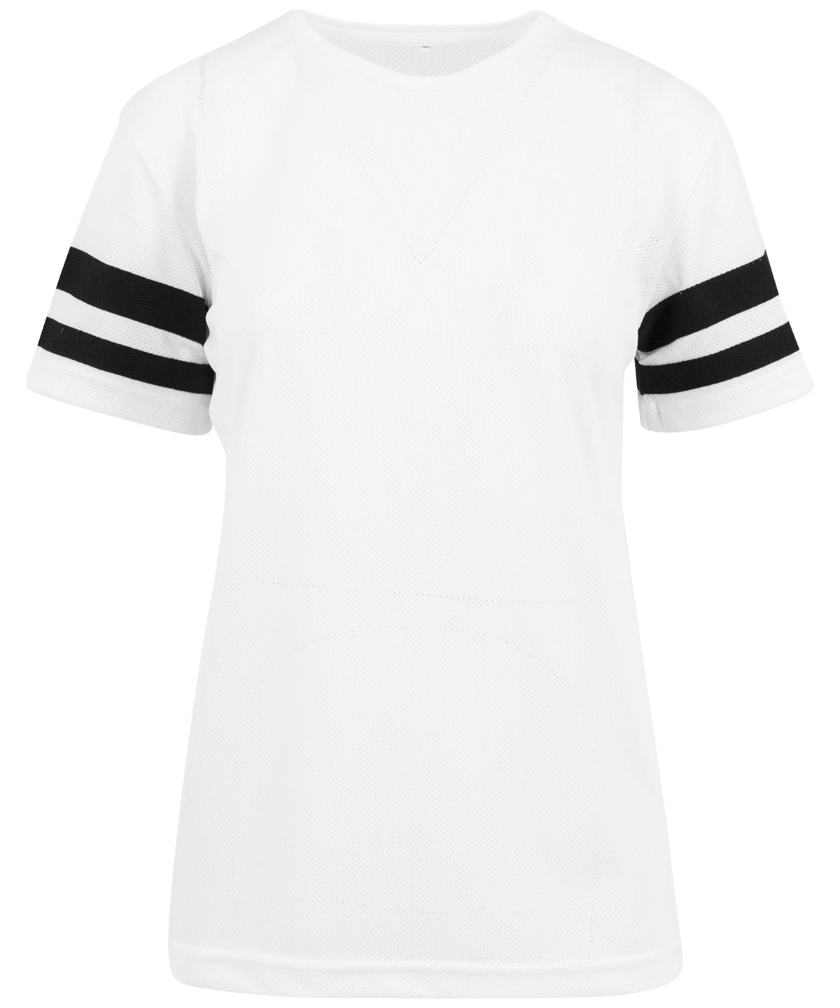 Tryck din logga på T-shirts från Build Your Brand - Anpassa Mesh Stripe Tee -Dam i färgen Vit för företag, föreningar och privatpersoner