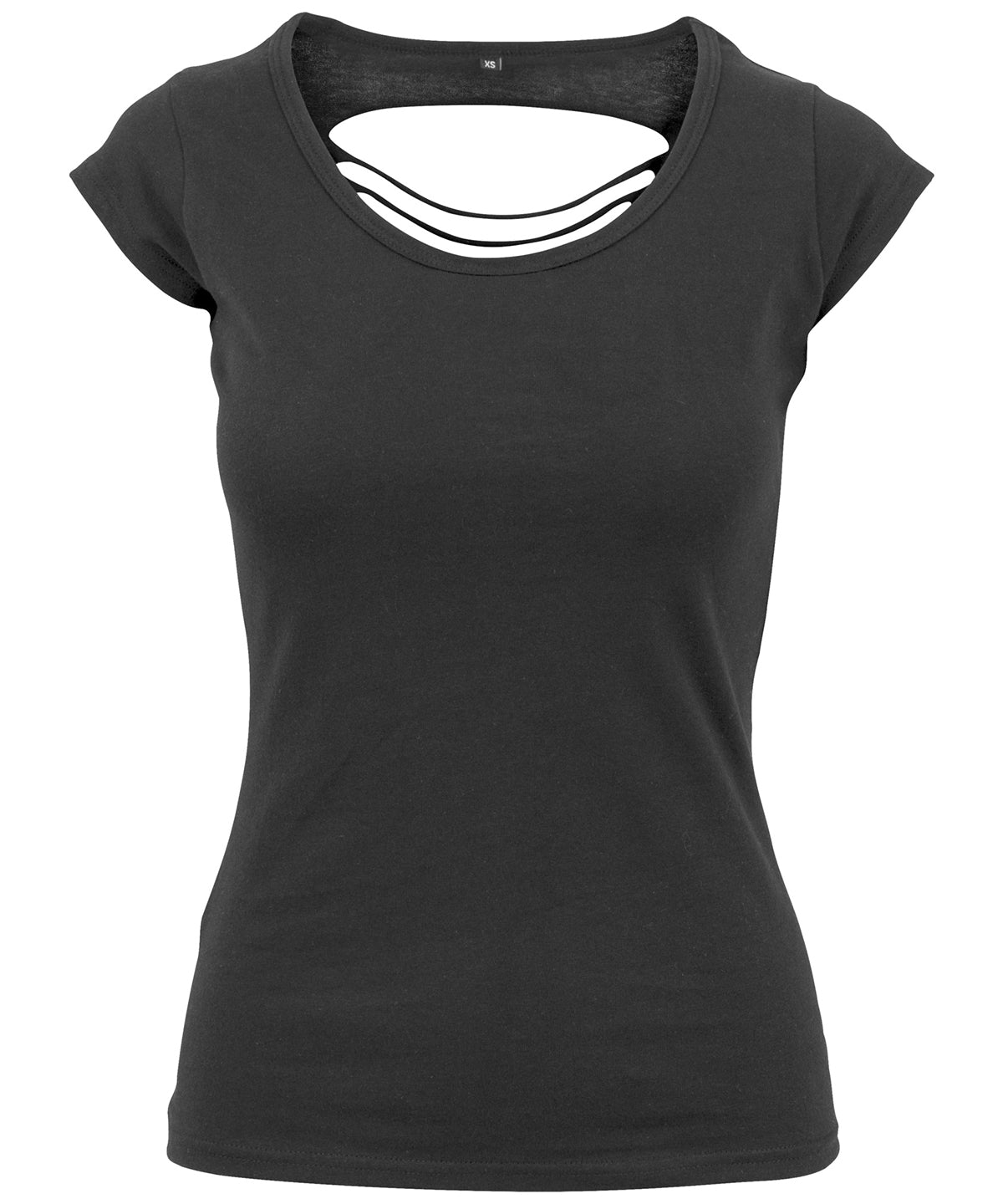 Tryck din logga på T-shirts från Build Your Brand - Anpassa Back Cut Tee - Dam i färgen Svart för företag, föreningar och privatpersoner