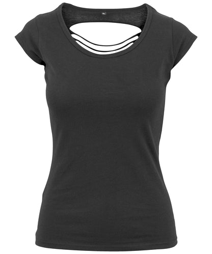 Tryck din logga på T-shirts från Build Your Brand - Anpassa Back Cut Tee - Dam i färgen Svart för företag, föreningar och privatpersoner