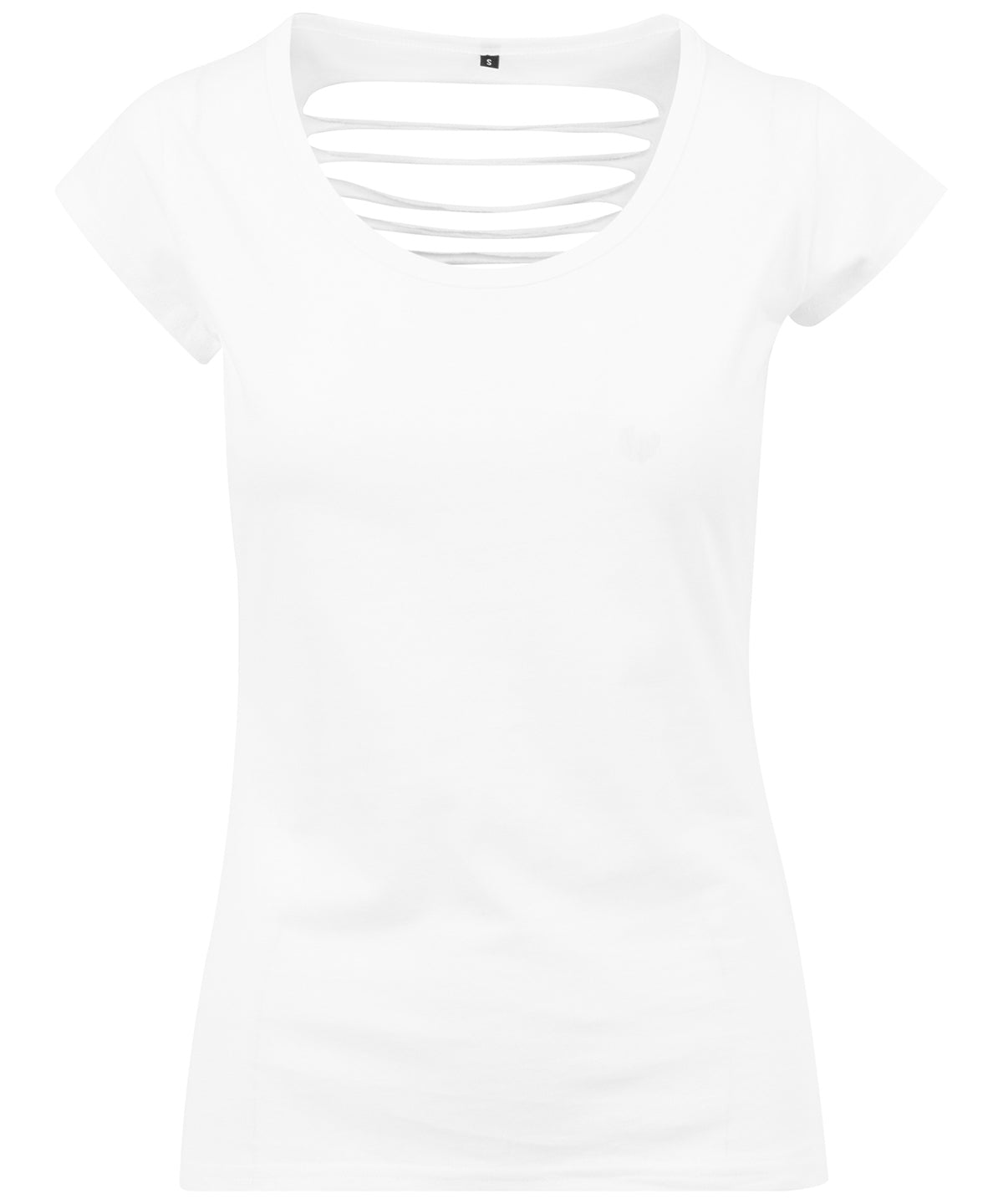 Tryck din logga på T-shirts från Build Your Brand - Anpassa Back Cut Tee - Dam i färgen Vit för företag, föreningar och privatpersoner