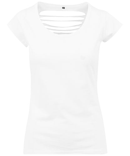 Tryck din logga på T-shirts från Build Your Brand - Anpassa Back Cut Tee - Dam i färgen Vit för företag, föreningar och privatpersoner