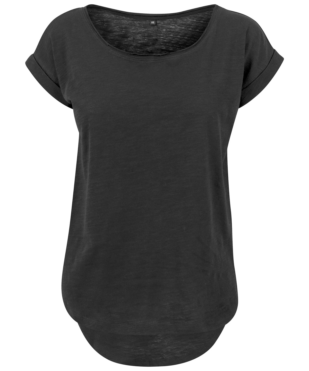 Tryck din logga på T-shirts från Build Your Brand - Anpassa Long Slub Tee - Dam i färgen Svart för företag, föreningar och privatpersoner