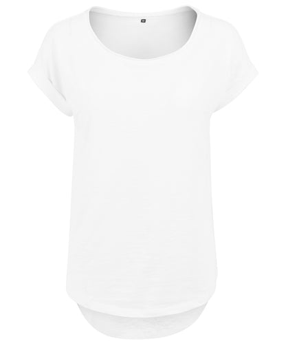 Tryck din logga på T-shirts från Build Your Brand - Anpassa Long Slub Tee - Dam i färgen Vit för företag, föreningar och privatpersoner