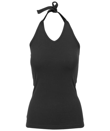Tryck din logga på T-shirts från Build Your Brand - Anpassa Halter Neck Shirt - Dam i färgen Svart för företag, föreningar och privatpersoner