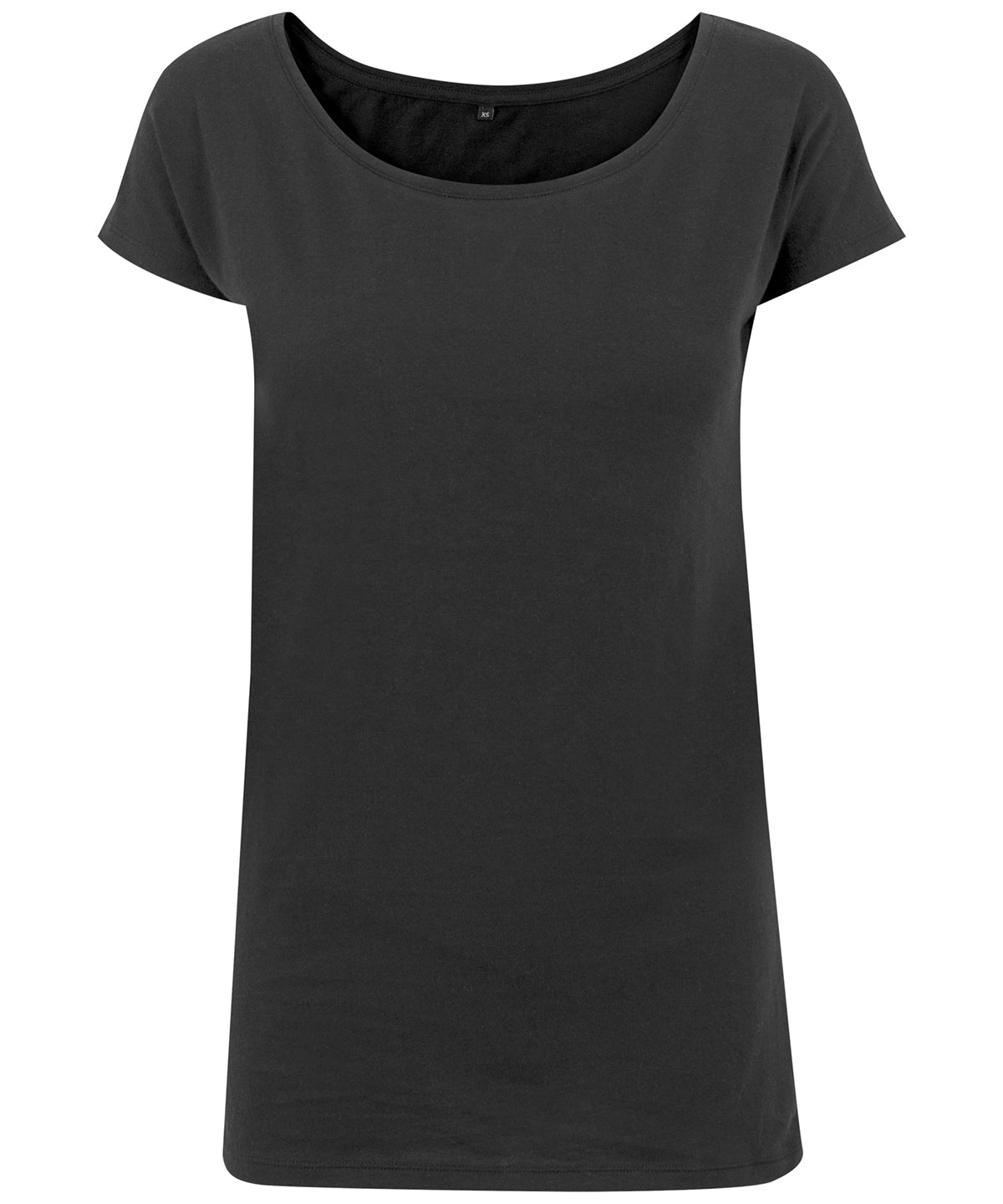Tryck din logga på T-shirts från Build Your Brand - Anpassa Wide Neck Tee - Dam i färgen Svart för företag, föreningar och privatpersoner