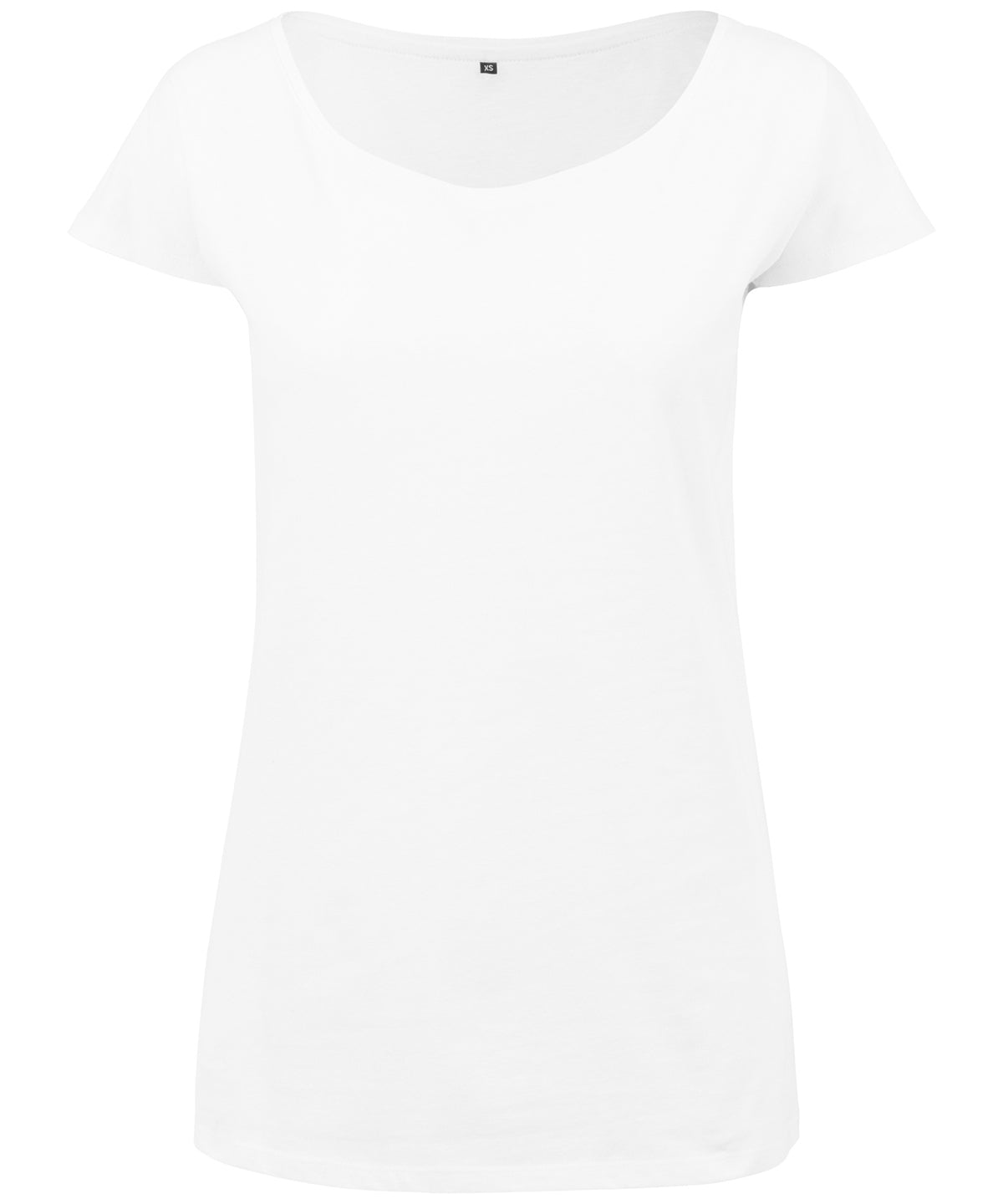 Tryck din logga på T-shirts från Build Your Brand - Anpassa Wide Neck Tee - Dam i färgen Vit för företag, föreningar och privatpersoner