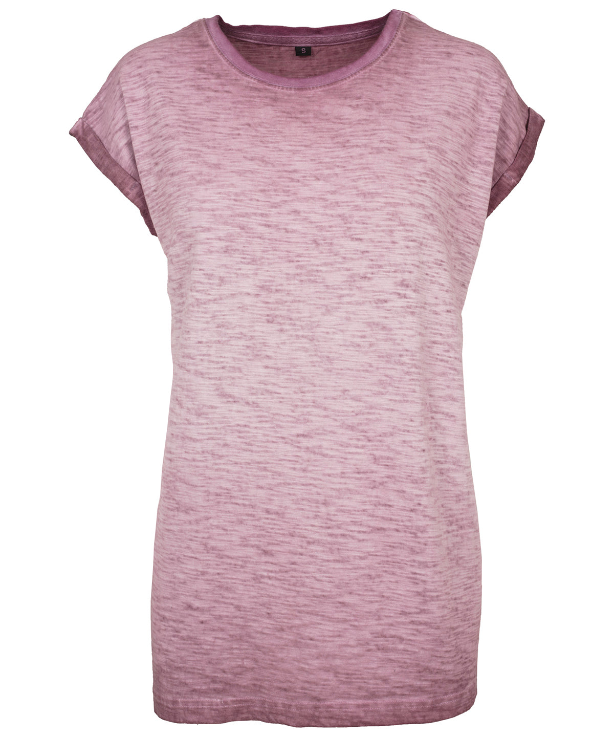 Tryck din logga på T-shirts från Build Your Brand - Anpassa Spray Dye Extended Shoulder Tee - Dam i färgen Burgundy för företag, föreningar och privatpersoner