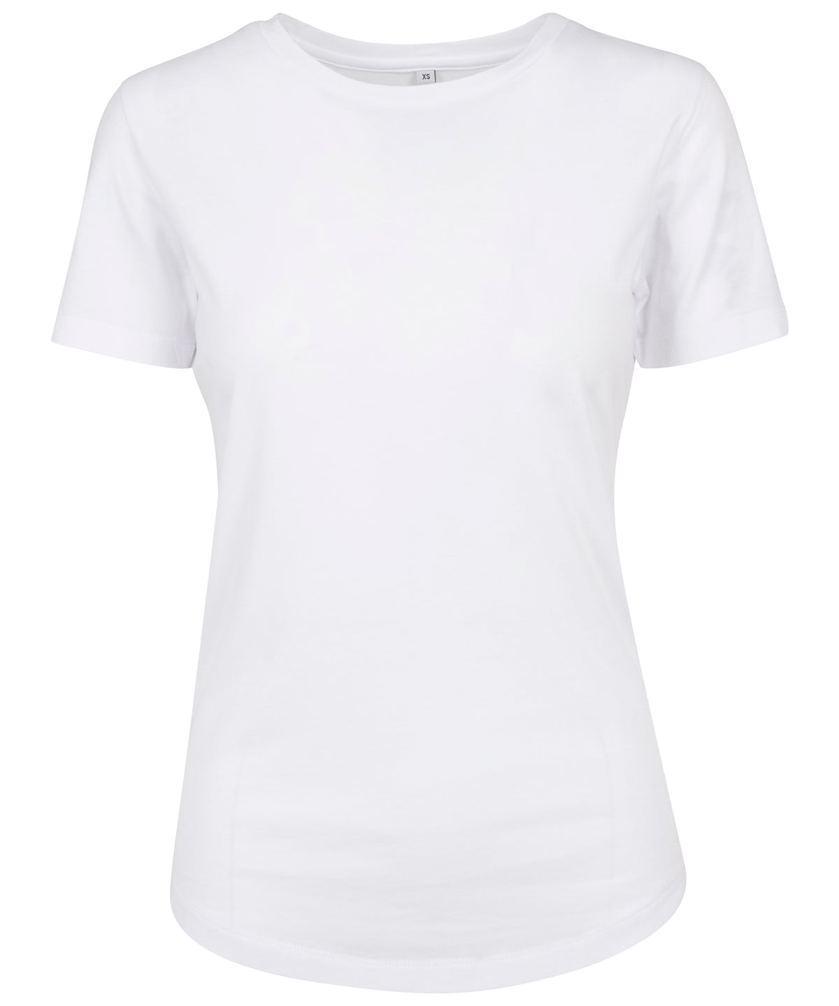 Tryck din logga på T-shirts från Build Your Brand - Anpassa Fitted Tee - Dam i färgen Vit för företag, föreningar och privatpersoner