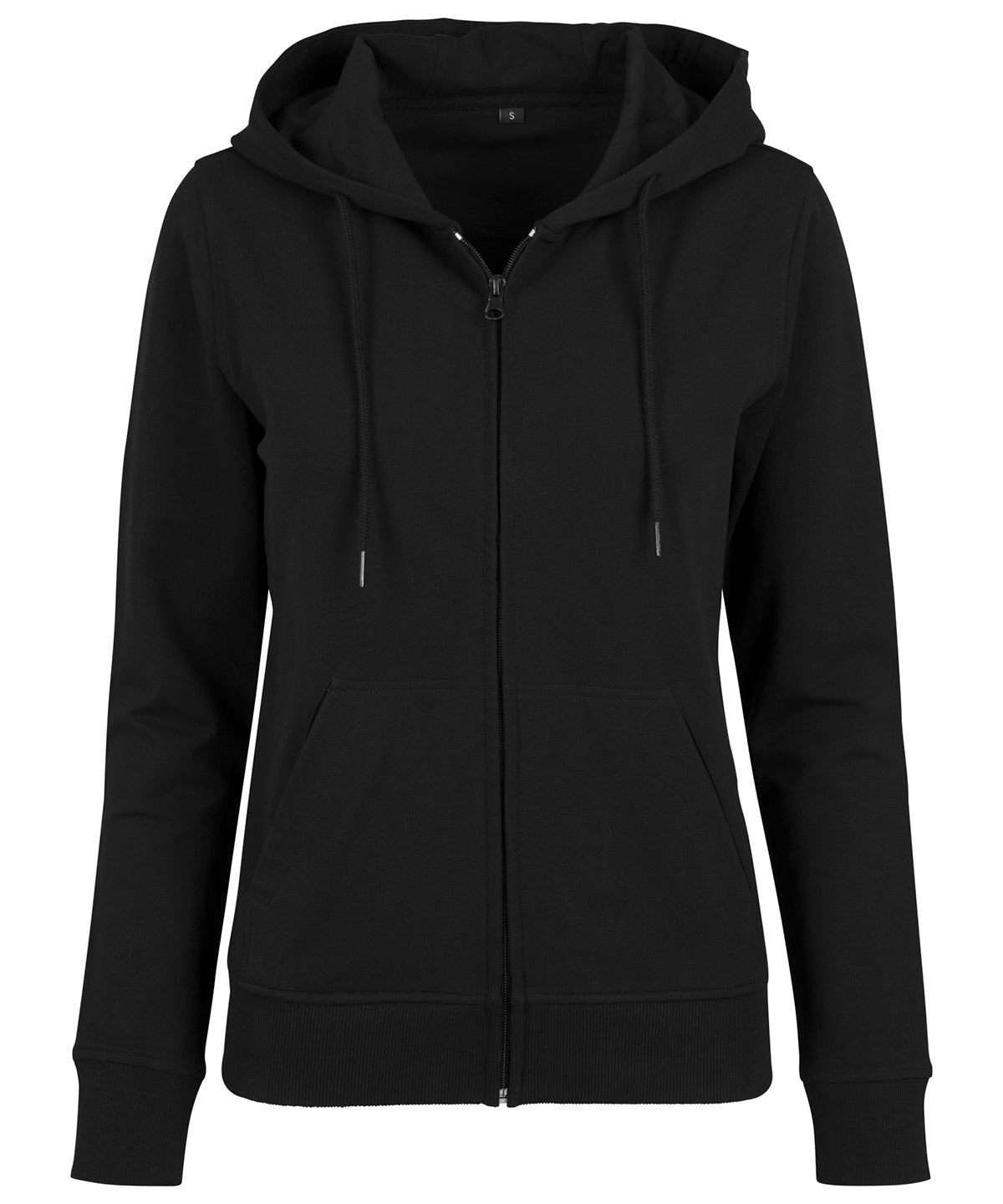 Tryck din logga på Hoodies från Build Your Brand - Anpassa Build Your Brand - Dam Hoodie med Dragkedja i Frotté i färgen Svart för företag, föreningar och privatpersoner