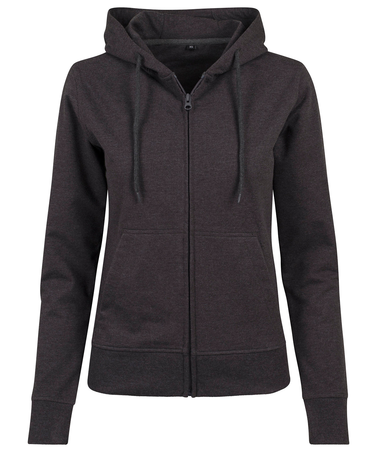 Tryck din logga på Hoodies från Build Your Brand - Anpassa Build Your Brand - Dam Hoodie med Dragkedja i Frotté i färgen Mörkgrå för företag, föreningar och privatpersoner