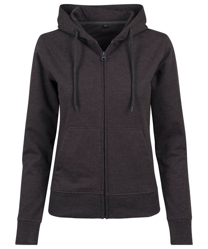 Tryck din logga på Hoodies från Build Your Brand - Anpassa Build Your Brand - Dam Hoodie med Dragkedja i Frotté i färgen Mörkgrå för företag, föreningar och privatpersoner