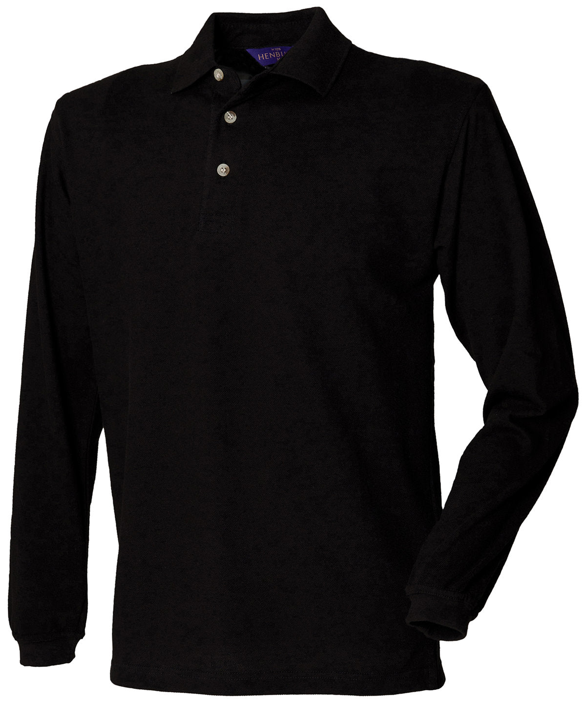 Tryck din logga på Piké från Henbury - Anpassa Long Sleeve Cotton Polo i färgen Svart för företag, föreningar och privatpersoner