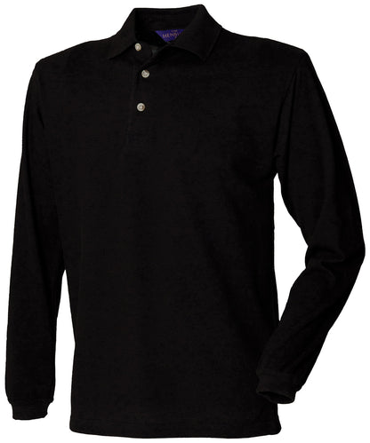 Tryck din logga på Piké från Henbury - Anpassa Long Sleeve Cotton Polo i färgen Svart för företag, föreningar och privatpersoner