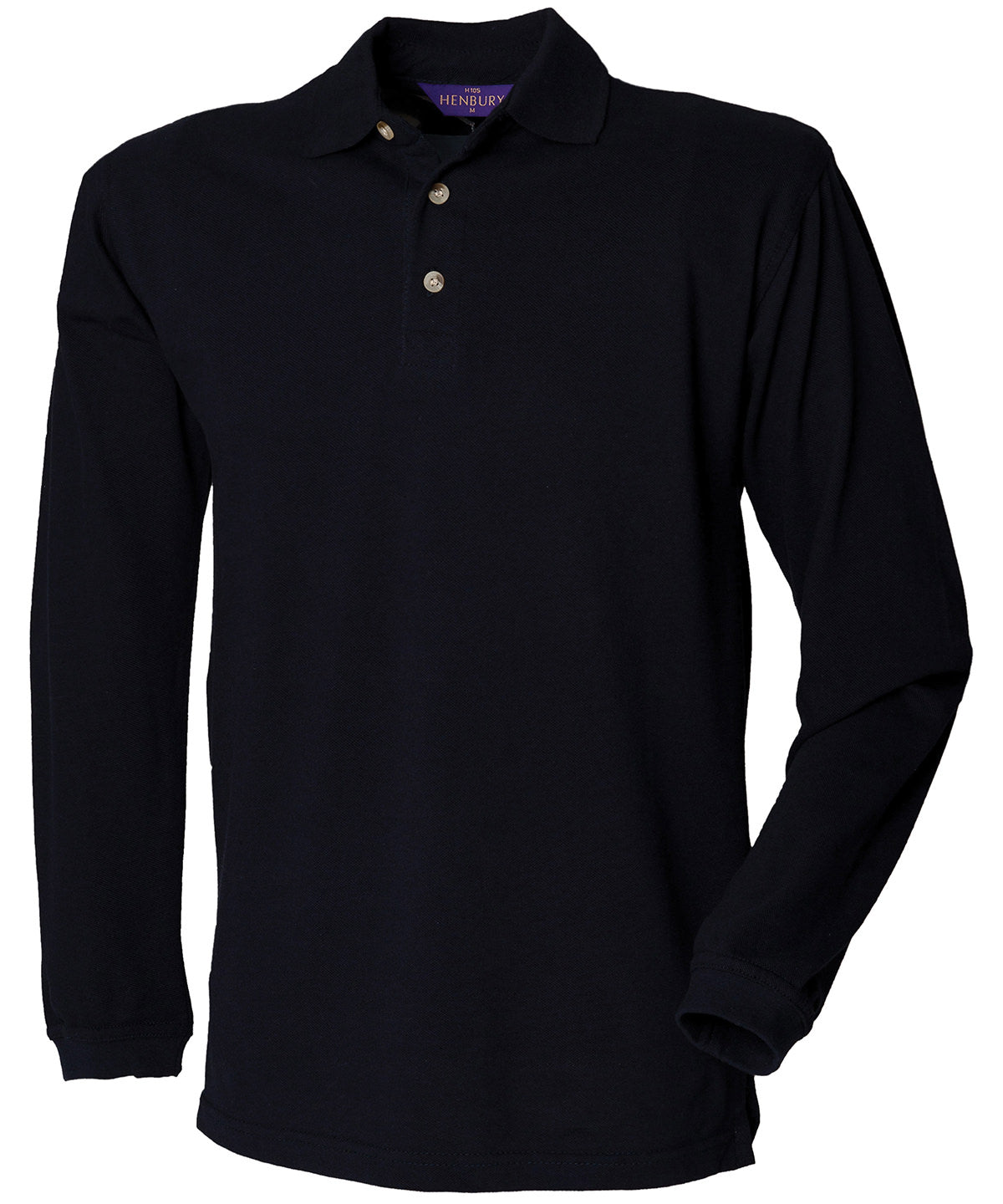 Tryck din logga på Piké från Henbury - Anpassa Long Sleeve Cotton Polo i färgen Marinblå för företag, föreningar och privatpersoner