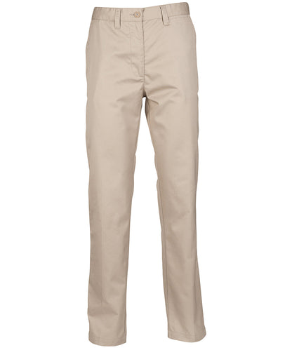 Tryck din logga på Chinos från Henbury - Anpassa Chinobyxa 65/35 med platt front för dam i färgen Naturligt för företag, föreningar och privatpersoner