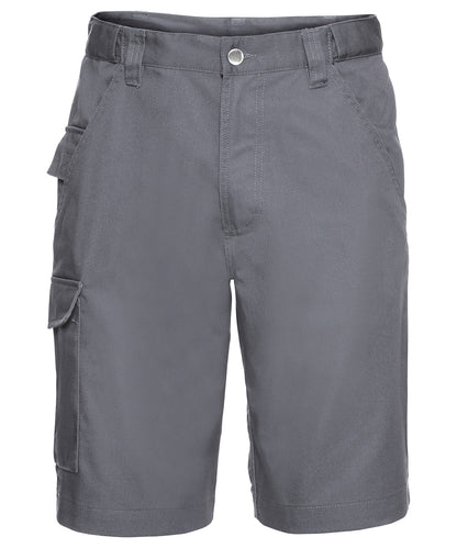 Tryck din logga på Shorts från Russell Europe - Anpassa Shorts i polycotton twill för arbetskläder i färgen Mörkgrå för företag, föreningar och privatpersoner