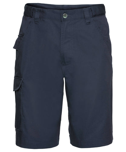 Tryck din logga på Shorts från Russell Europe - Anpassa Shorts i polycotton twill för arbetskläder i färgen Marinblå för företag, föreningar och privatpersoner