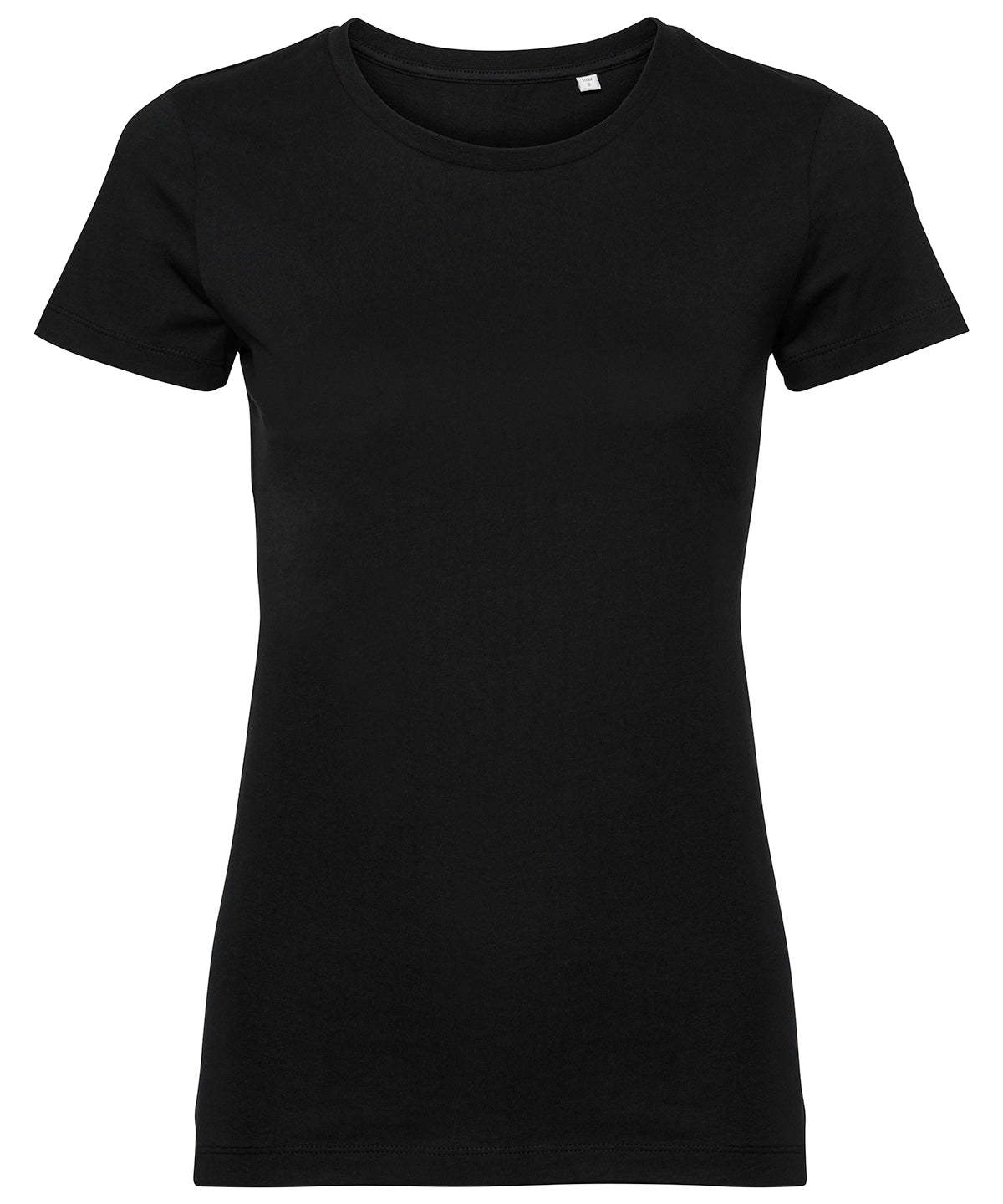 Tryck din logga på T-shirts från Russell Europe - Anpassa Pure Organic T-Shirt - Dam i färgen Svart för företag, föreningar och privatpersoner